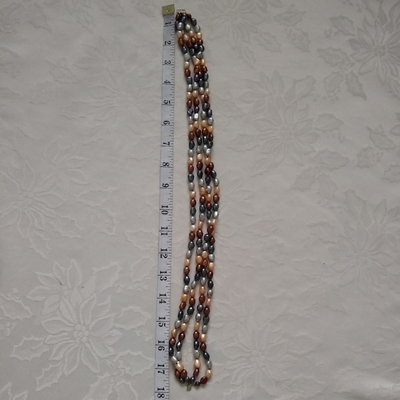 Pearls Multi color 4 rows layered necklace + bracelet - Picture 6 of 8